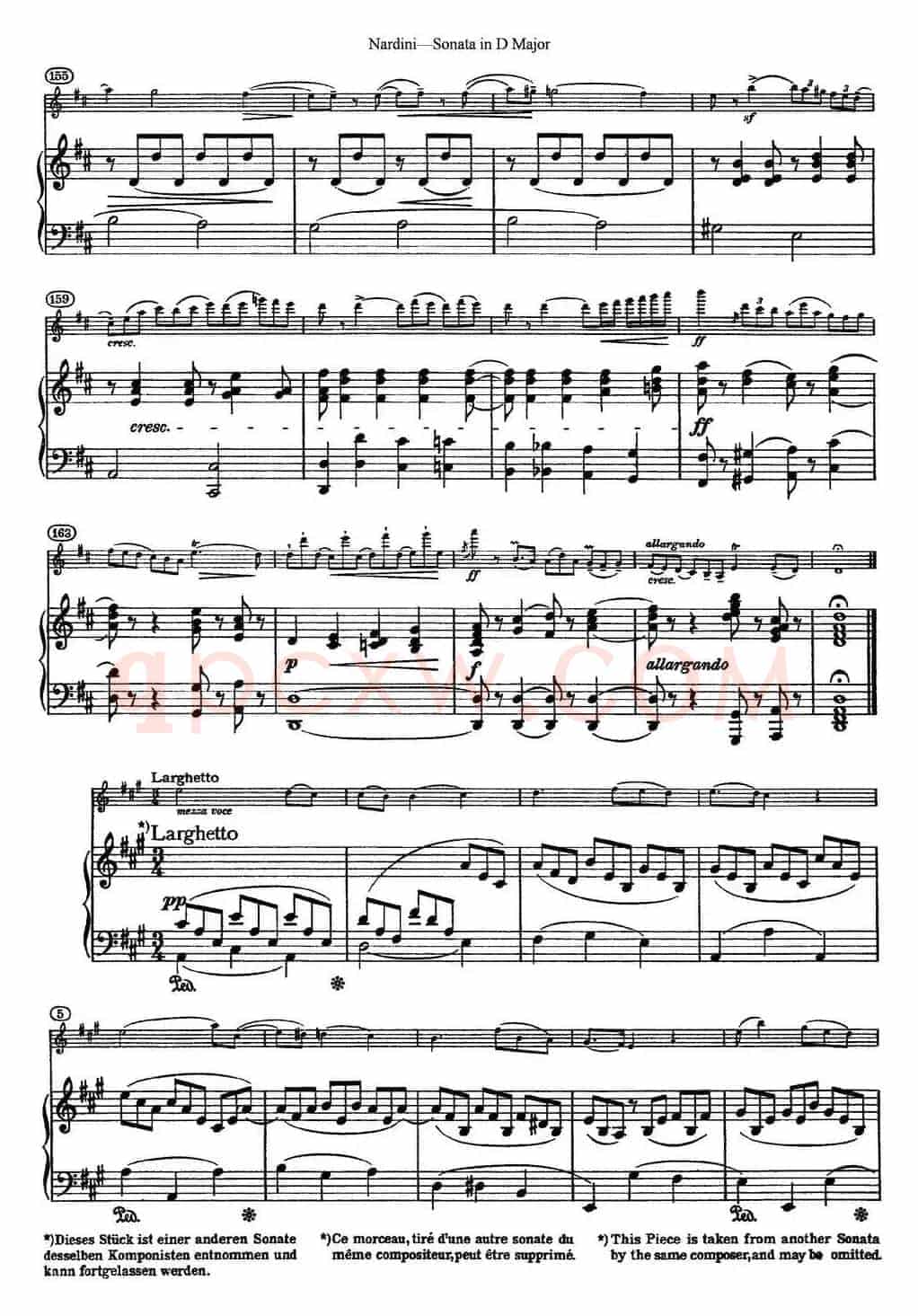 Nardini Violin Sonata in D Major（小提琴+钢琴伴奏）