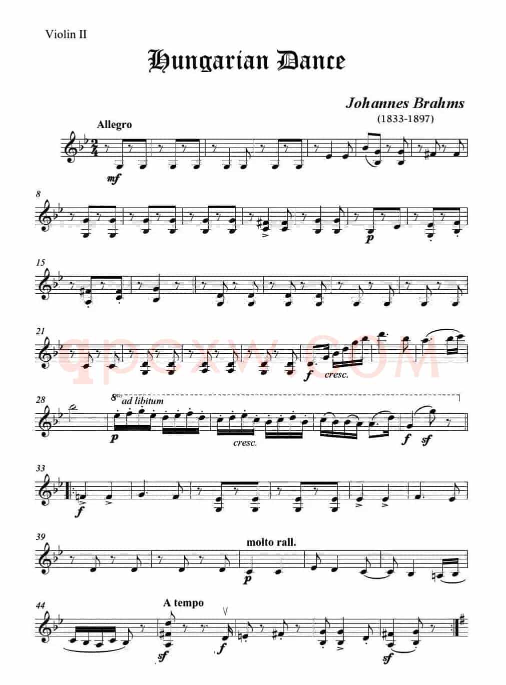 匈牙利舞曲（弦乐四重奏第二小提琴分谱）