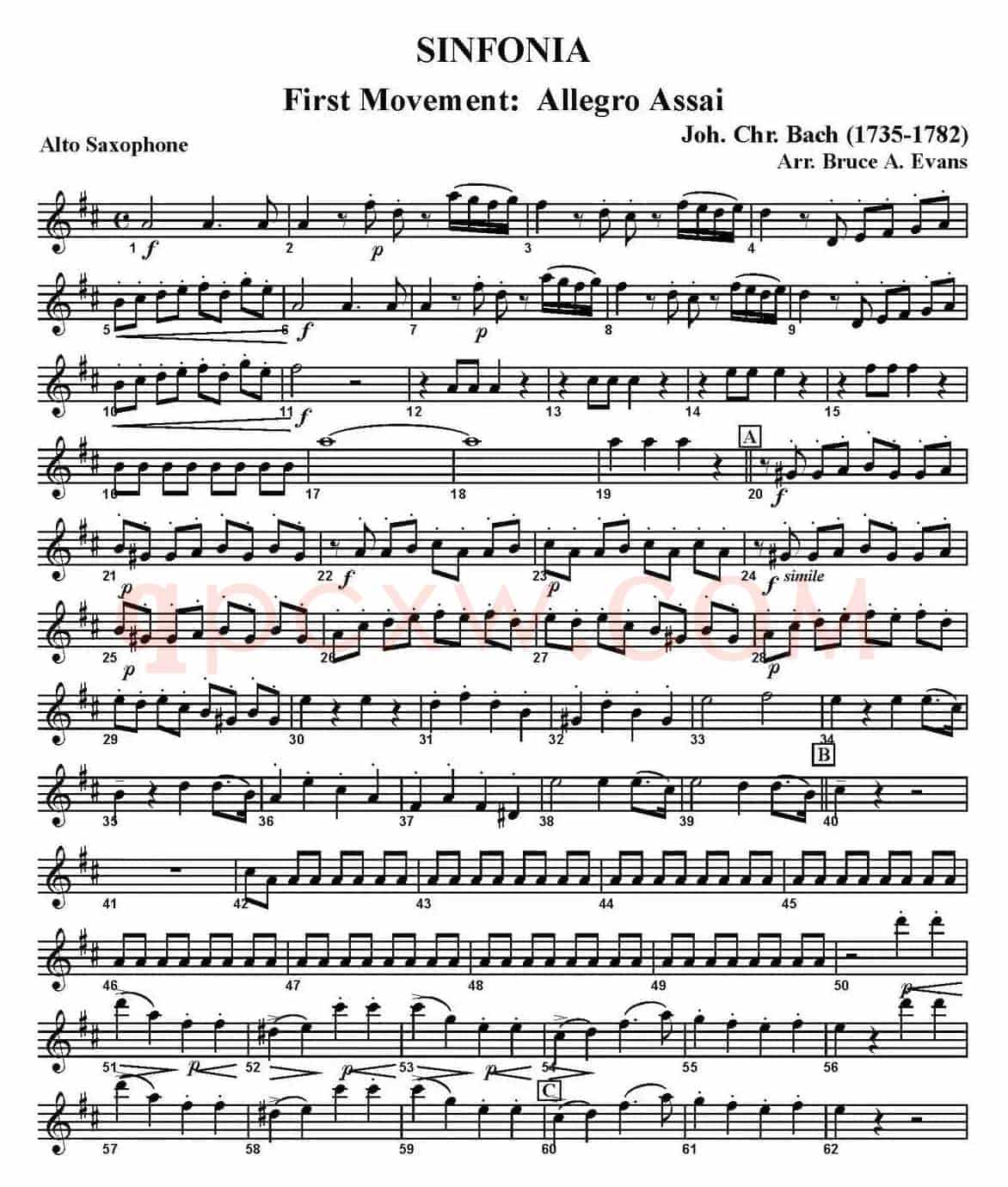 SINFONIA First Movement：Allegro Assai（四重奏·中音萨克斯分谱）