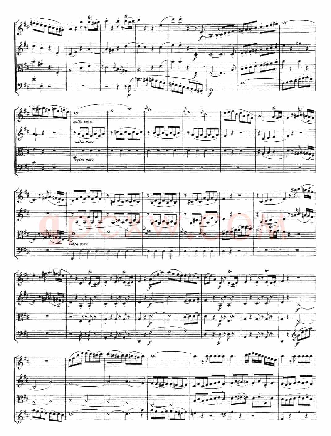 Mozart《Quartet No.21 in D Major,K.575》（总谱）