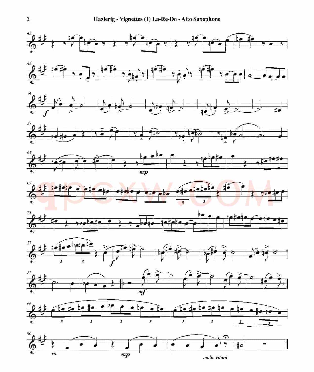 Three jazz vignettes（第一乐章）（三重奏中音萨克斯分谱）