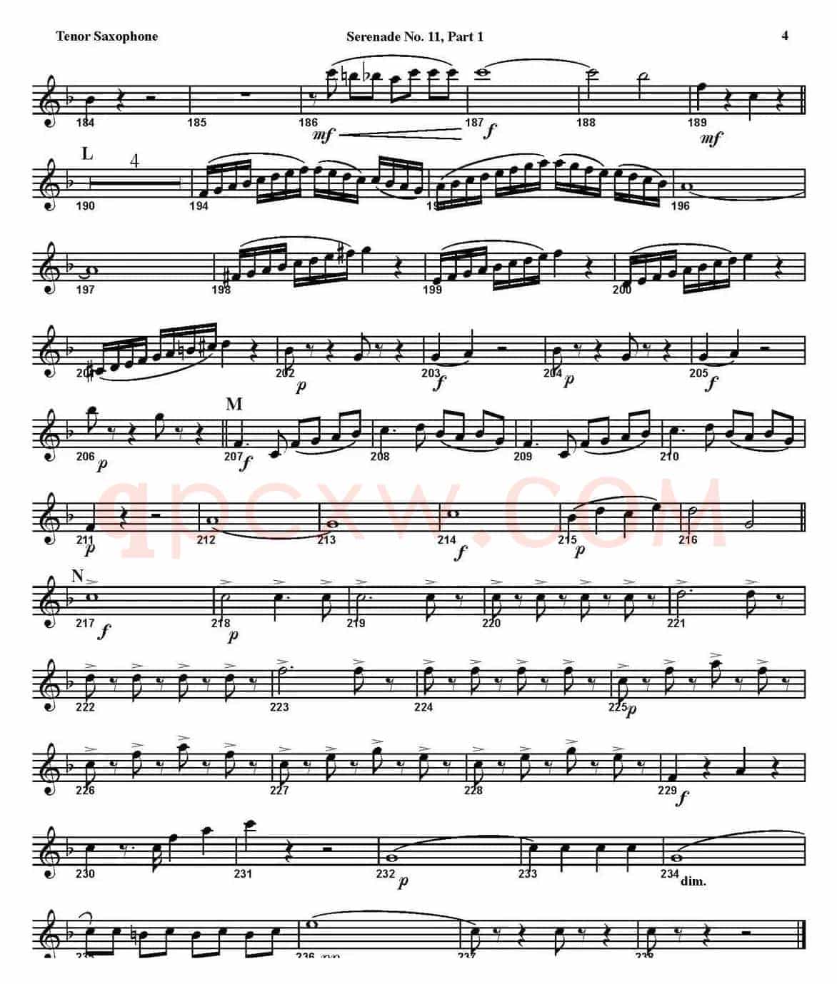 SERENADE No.11 in Eb，K.375 Part 1（四重奏·次中音萨克斯分谱）