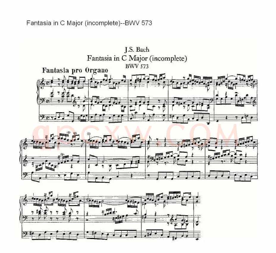 Fantasia in C Major (incomplete)--BWV 573 (管风琴谱)