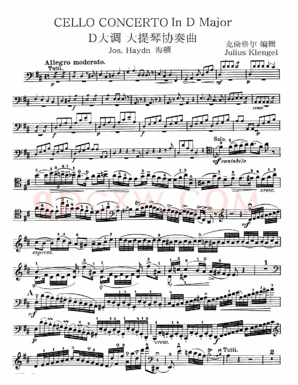 J. Haydn Concerto in D Major（海顿D大调大提琴协奏曲 [大提琴谱]）