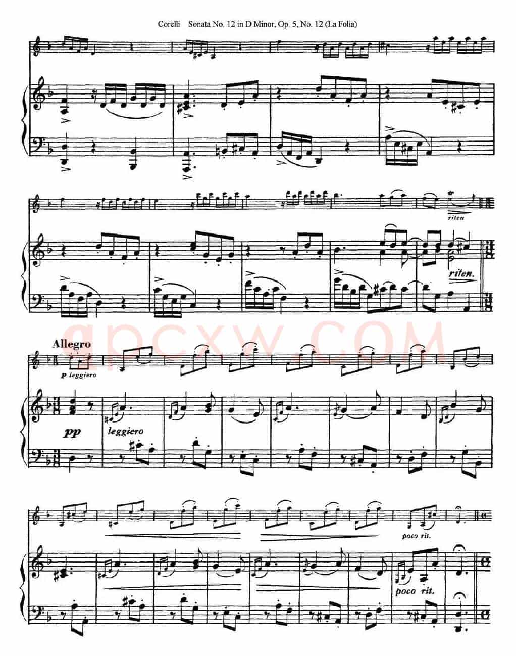 Sonata No.12 in D Minor Op.5 No.12（小提琴+钢琴伴奏）