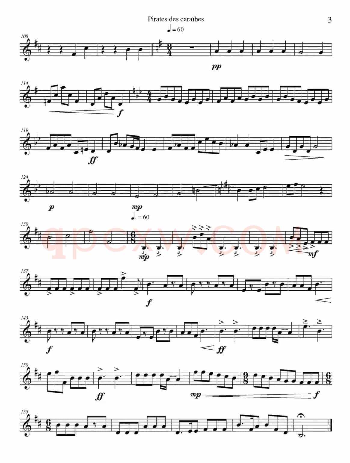 加勒比海盗（四重奏之上低音萨克斯分谱）