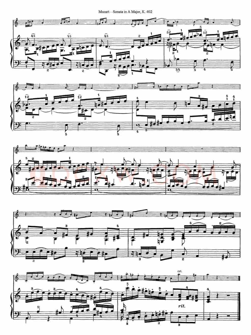 Violin Sonata in A Major K.402（小提琴+钢琴伴奏）