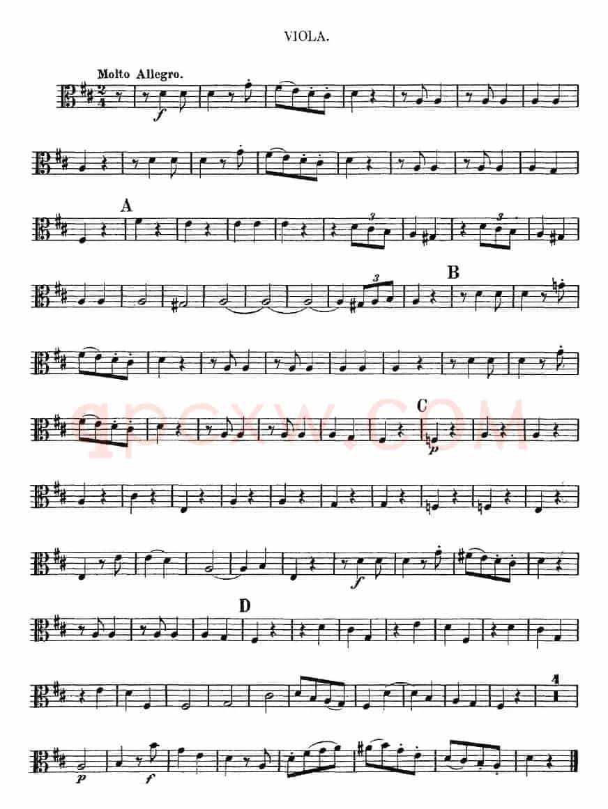 Mozart《Quartet No.2 in D Major,K.155》（Viola分谱）