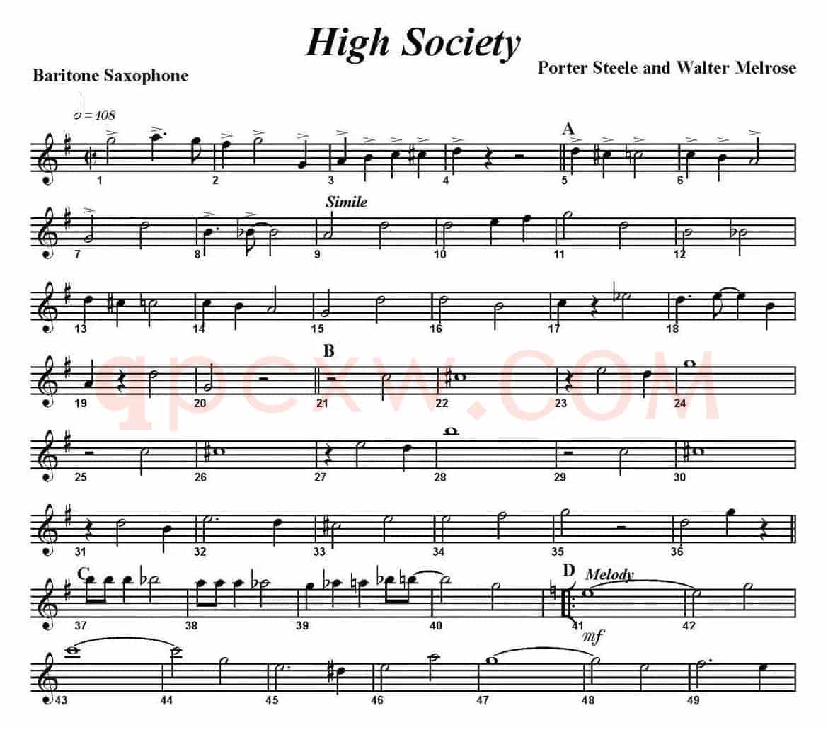 High Society（四重奏·上低音萨克斯分谱）