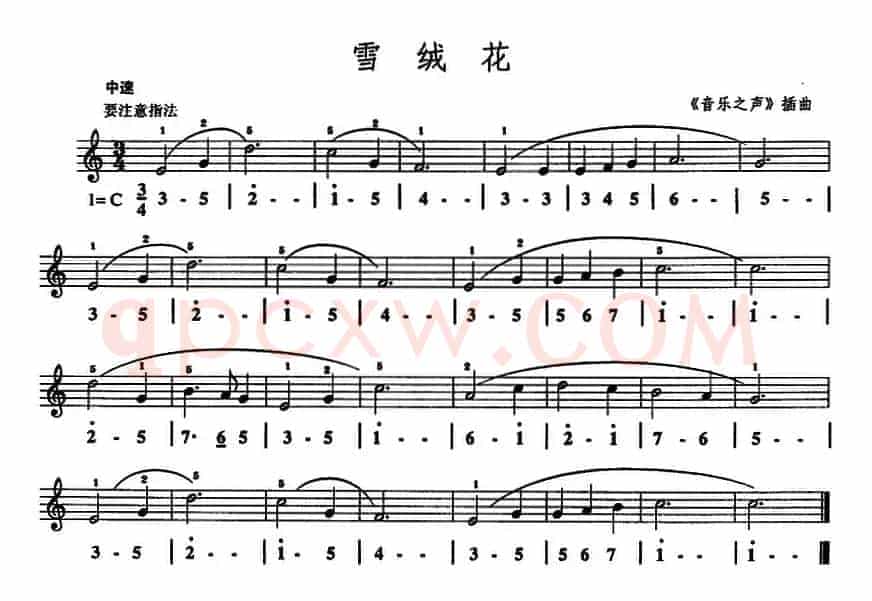雪绒花（《音乐之声》插曲）（口风琴、线简谱混排版）