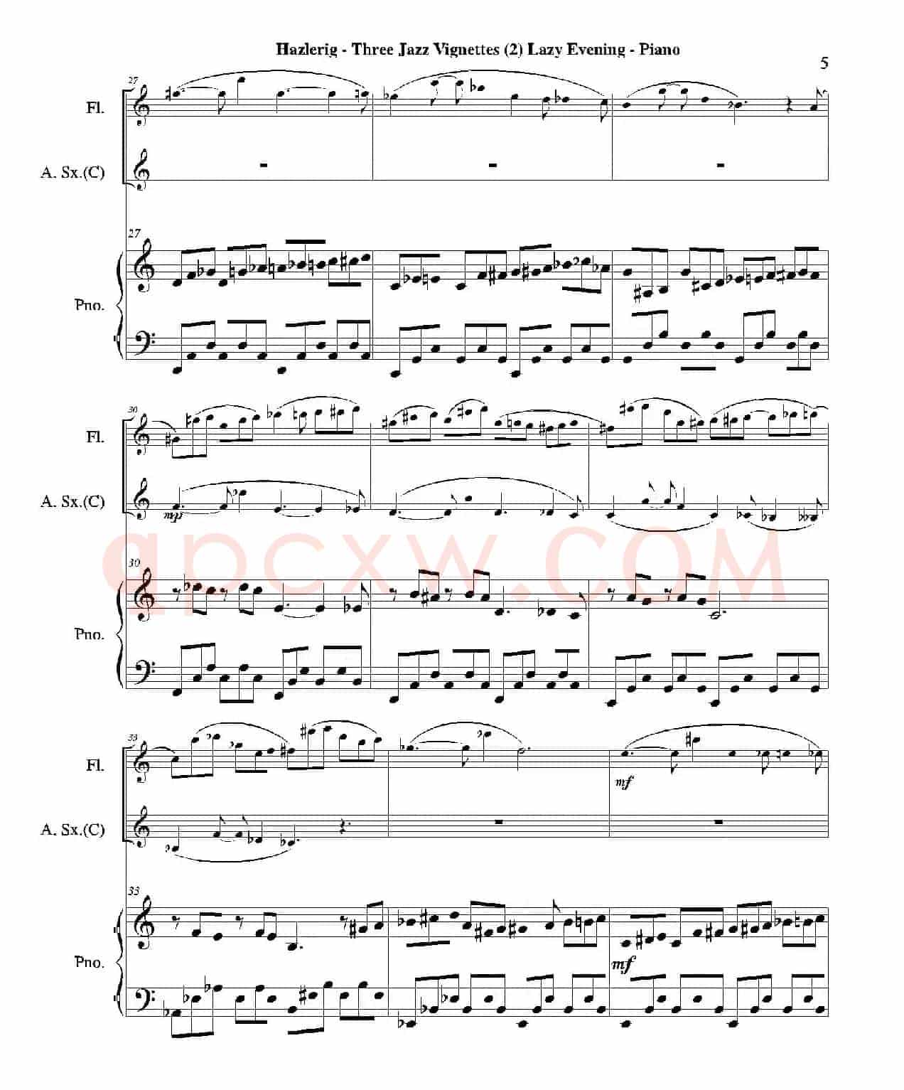 Three jazz vignettes（第二乐章）（三重奏钢琴分谱）