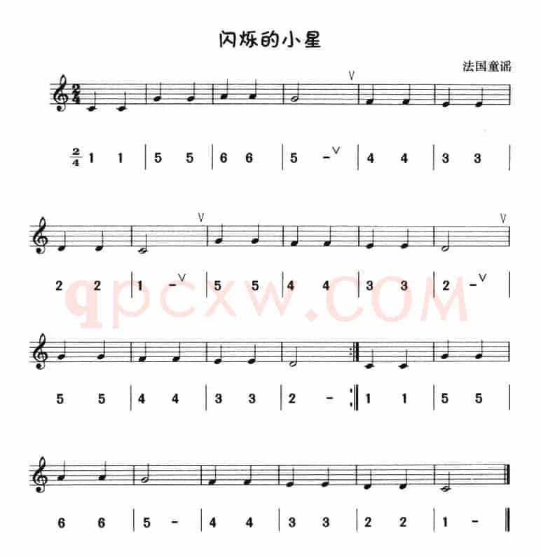 闪烁的小星（八孔竖笛线简谱对照版）
