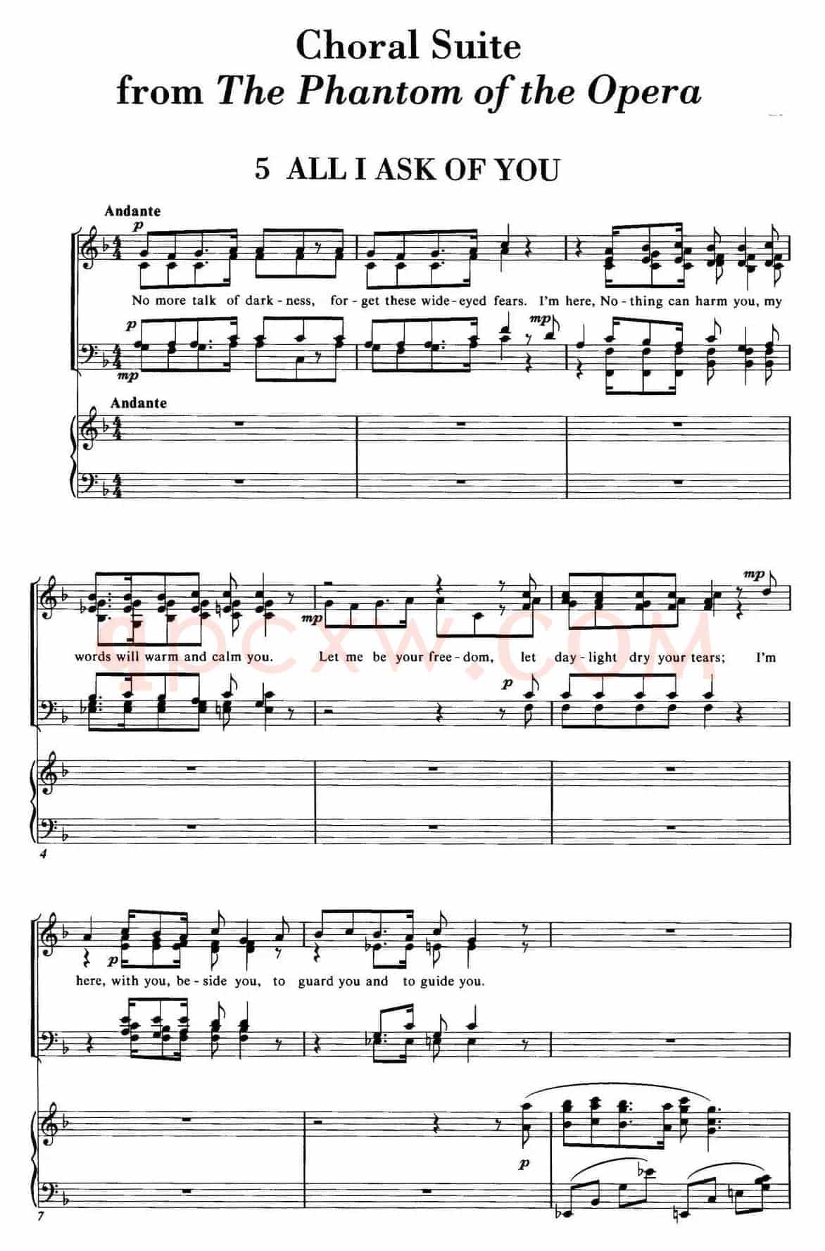 Choral Suite from The Phantom of the Opera（5 ALL I ASK OF YOU、四重奏）