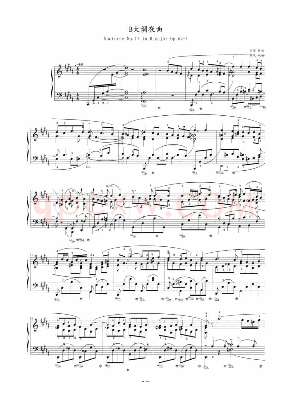 B大调夜曲，Op.62,No.1（肖邦第17号夜曲）