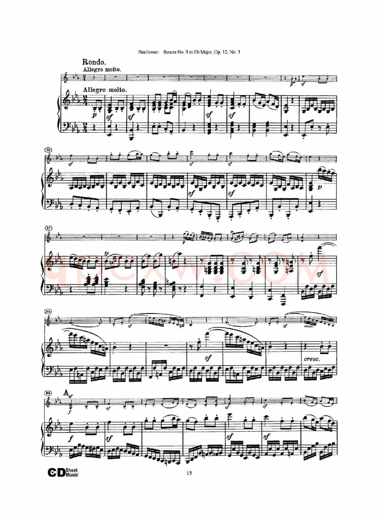 降E大调第三小提琴奏鸣曲（Sonata No.3 in Eb Major Op.12,No.3）（小提琴+钢琴伴奏）