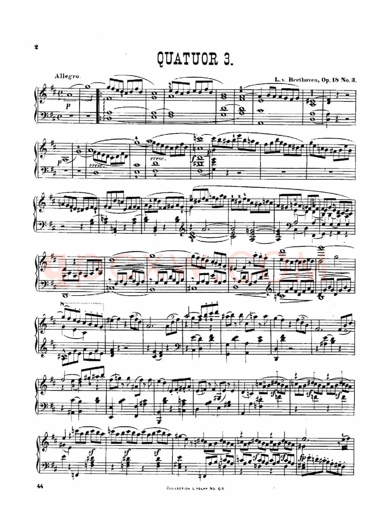 String Quartet No.3 in D Major Op.18-3（D大调第三弦乐四重奏·钢琴独奏版）