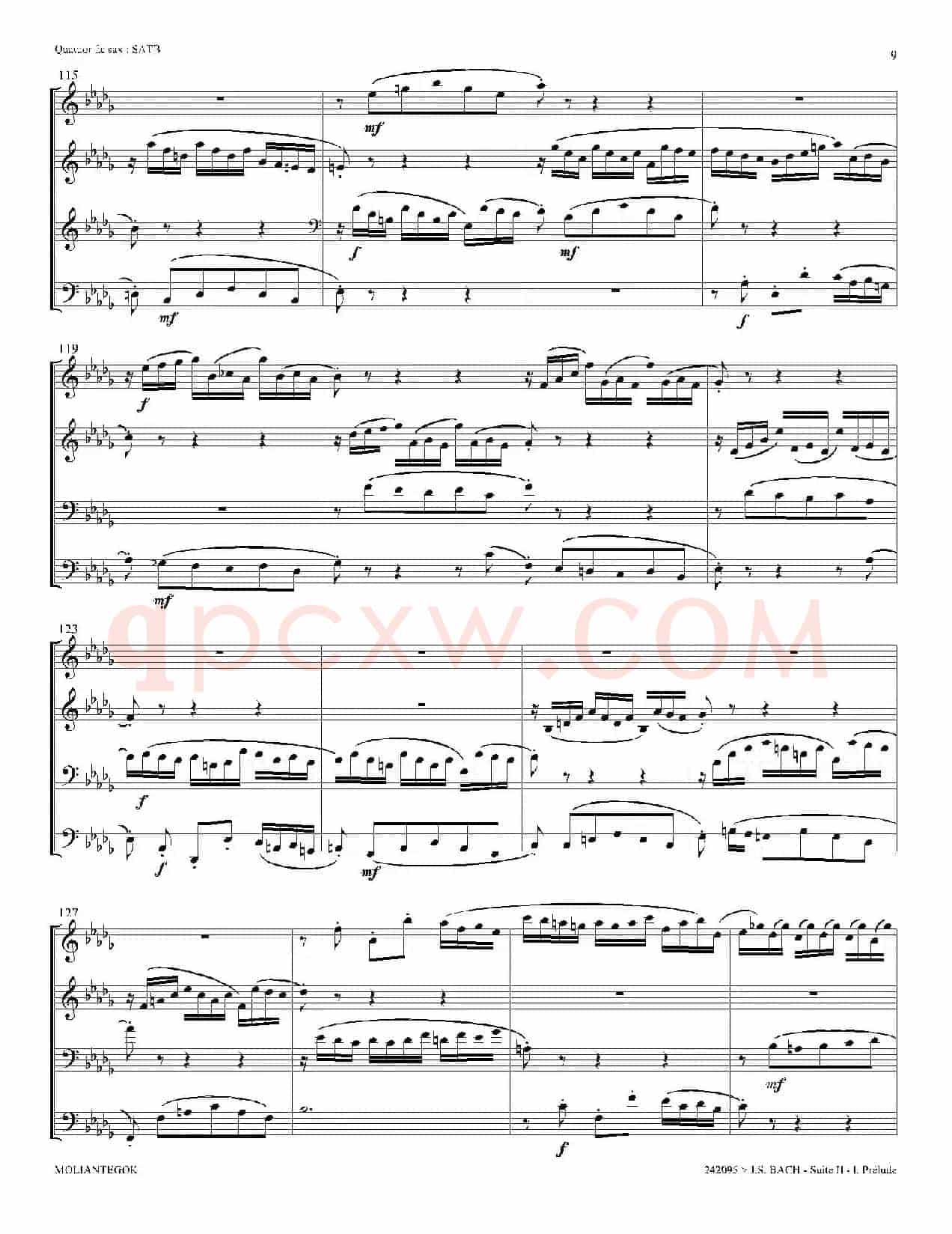 Suite anglaise No 2,BWV 807（法国组曲之二·前奏曲）（四重奏总谱）