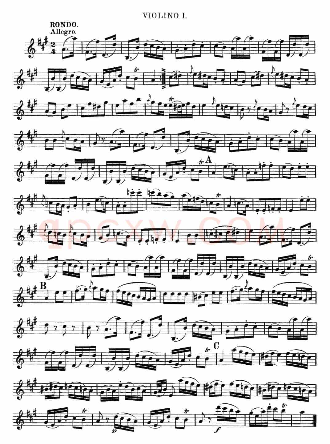 Mozart《Quartet No.9 in A Major,K.169》（Violin 1分谱）