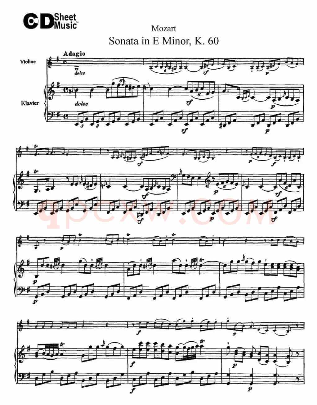 Violin Sonata in E Minor K.60（小提琴+钢琴伴奏）