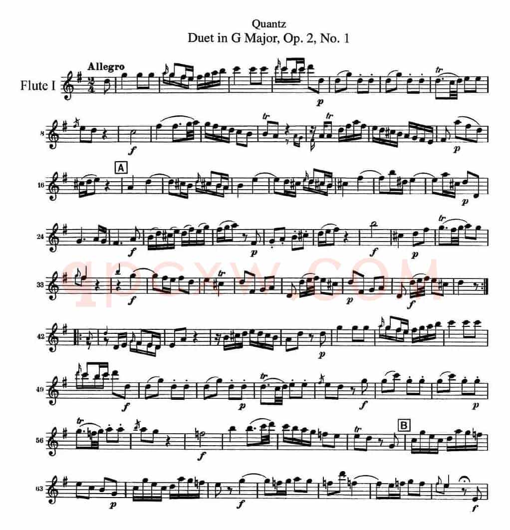 匡茨G大调长笛二重奏Op.2——Flute 1（No.1）