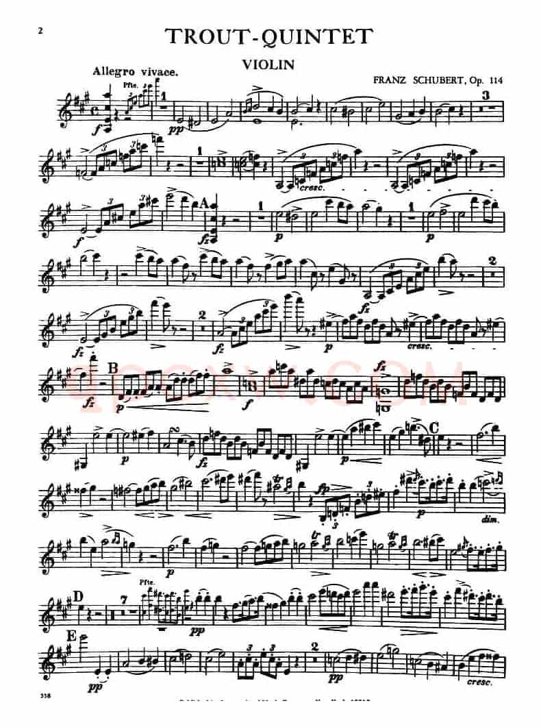 TROUT QUINTET（鳟鱼五重奏）（小提琴分谱）