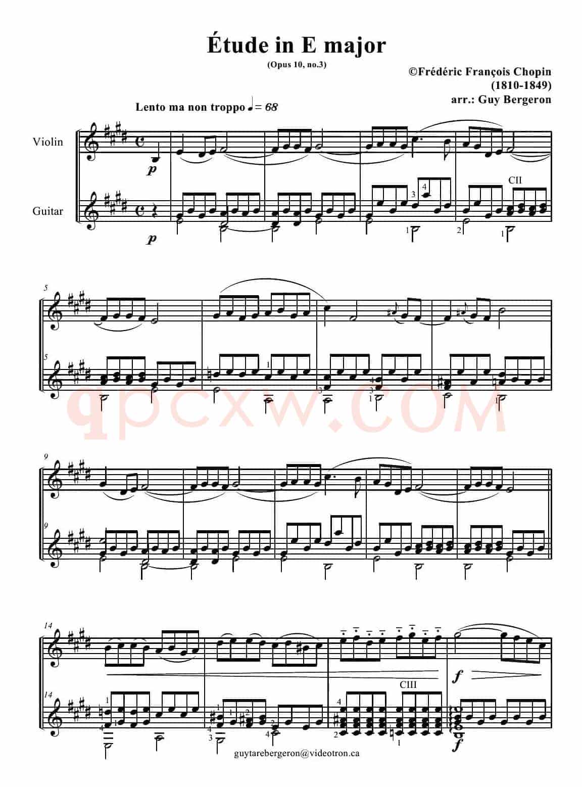 Etude in E major Op.10,No.3（小提琴吉它二重奏）