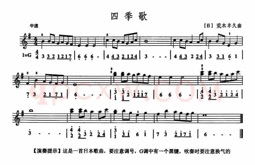 四季歌（口风琴、线简谱混排版）