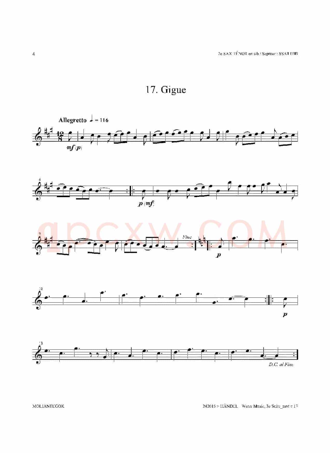 Water Music（HWV.350 No.3）（第二次中音萨克斯）