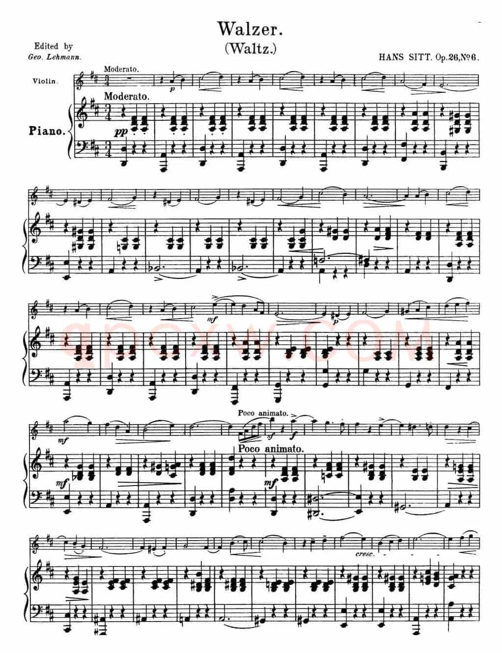 25首小提琴曲合集：Walzer.（Waltz.）（HANS SITT. Op.26No.6）（小提琴+钢琴伴奏）