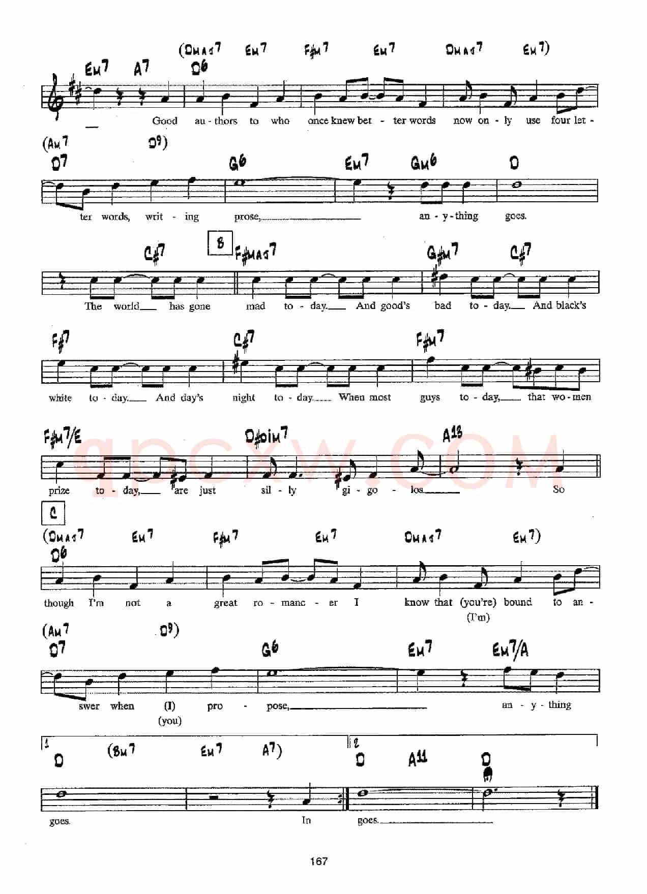 降B爵士乐谱：ANYTHING GOES