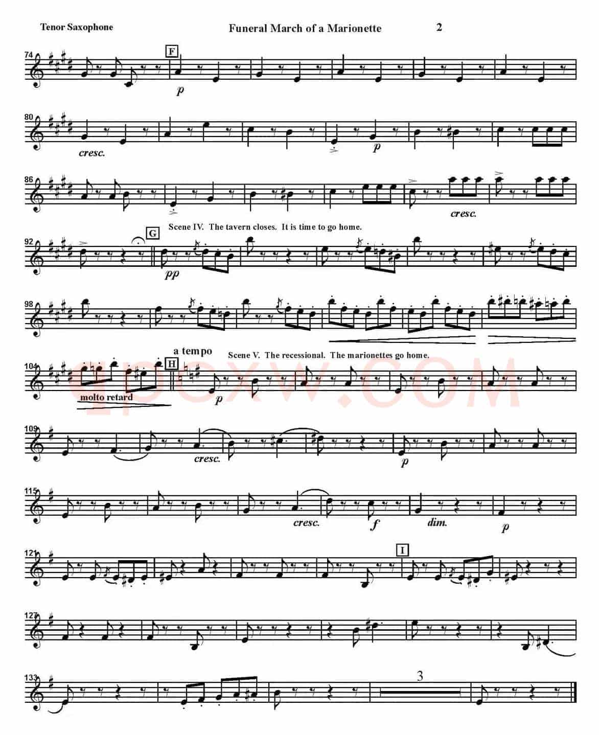 FUNERAL MARCH OF A MARIONETTE（四重奏·次中音萨克斯分谱）