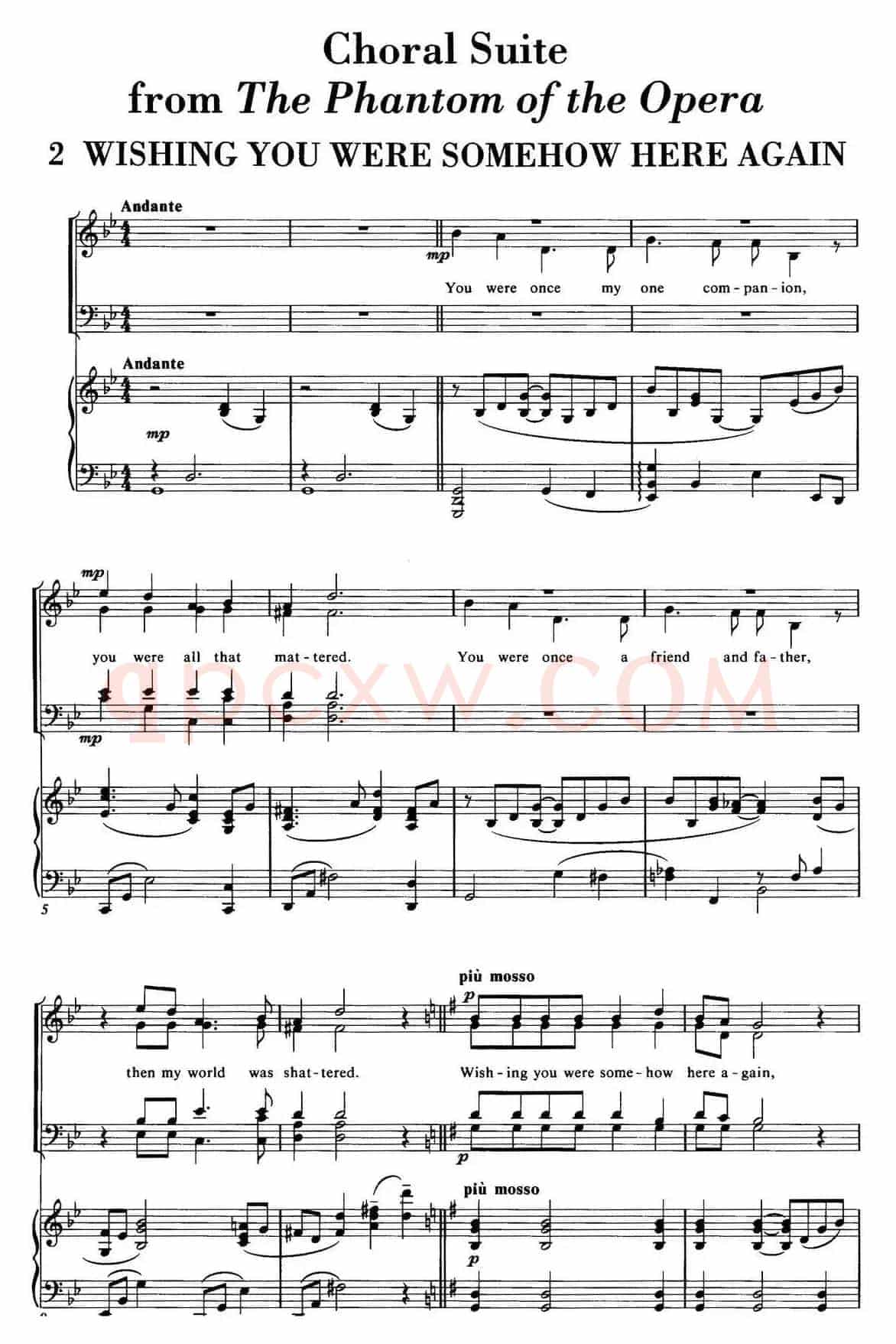 Choral Suite from The Phantom of the Opera(2 WISHING YOU WERE SOMEHOW HERE AGAIN、四重奏)