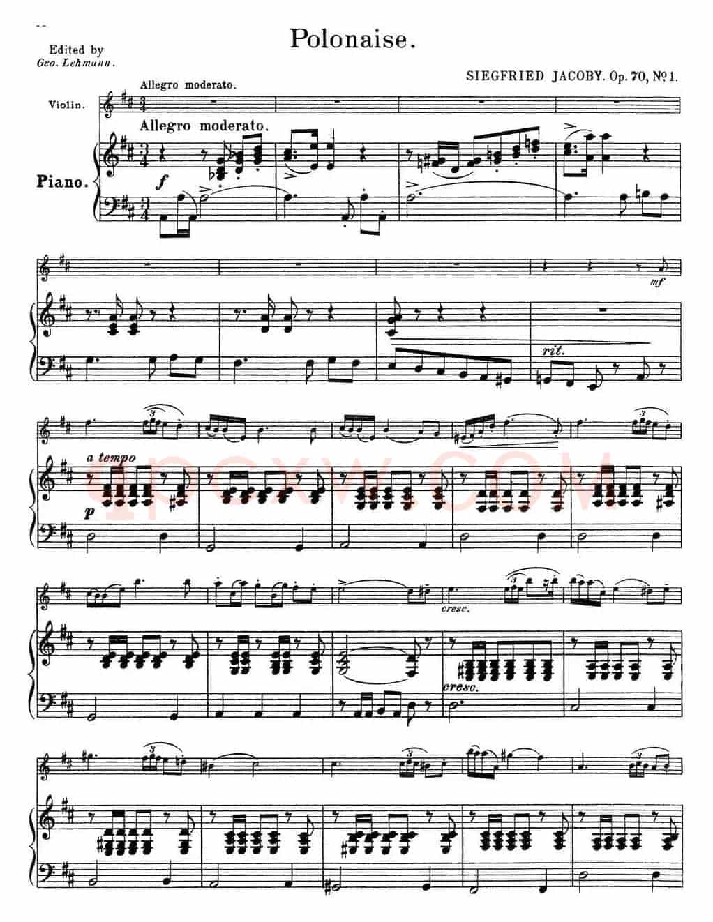 25首小提琴曲合集：Polonaise.（SIEGFRIED JACOBY. Op.70，No.1）（小提琴+钢琴伴奏）