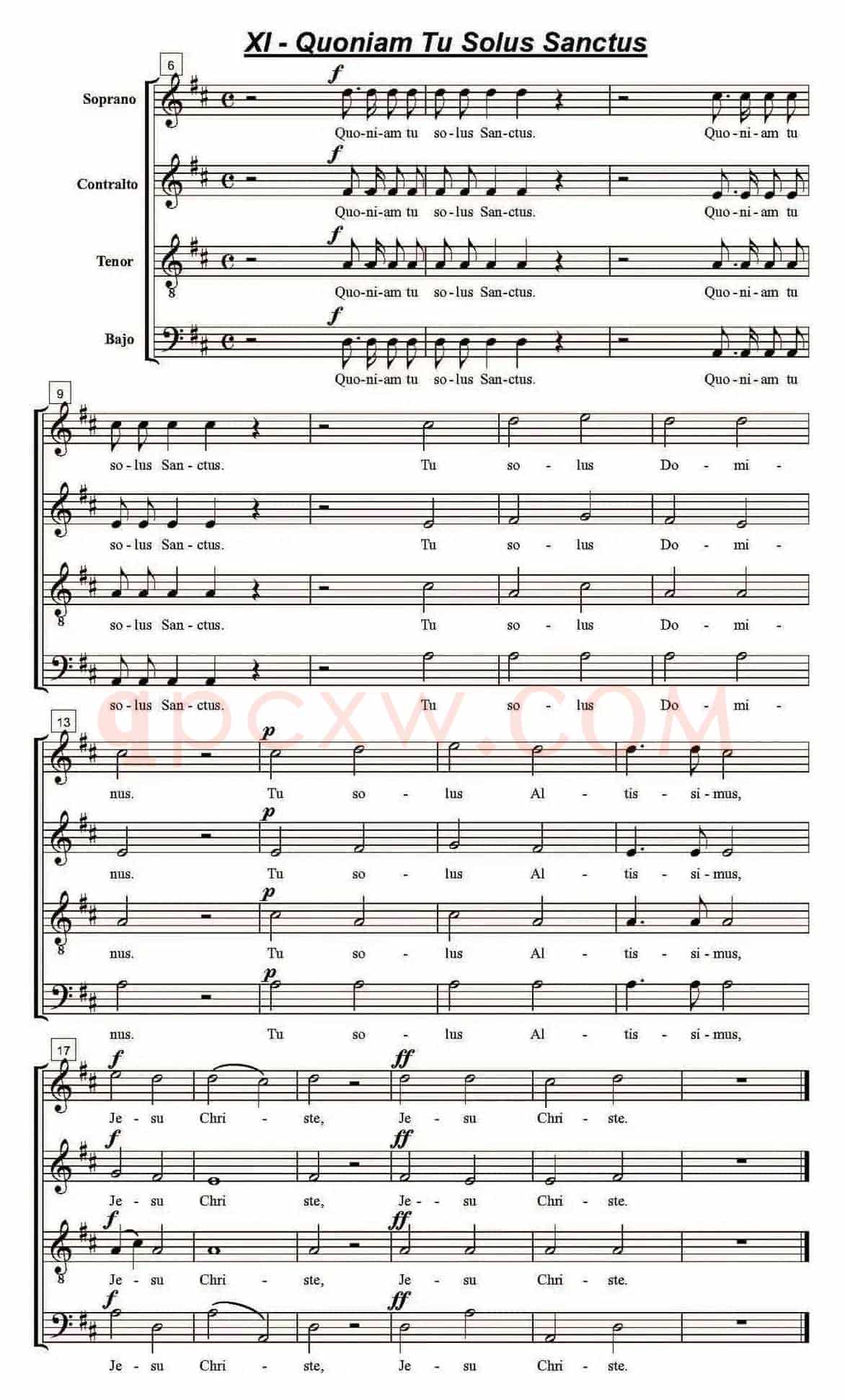 Quoniam Tu Solus Sanctus（萨克斯四重奏）