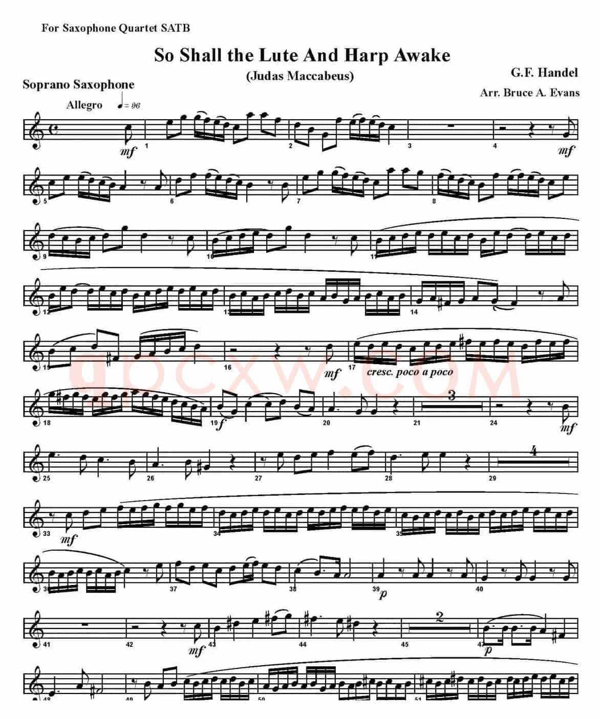 So Shall the Lute And Harp Awake（四重奏·高音萨克斯分谱）