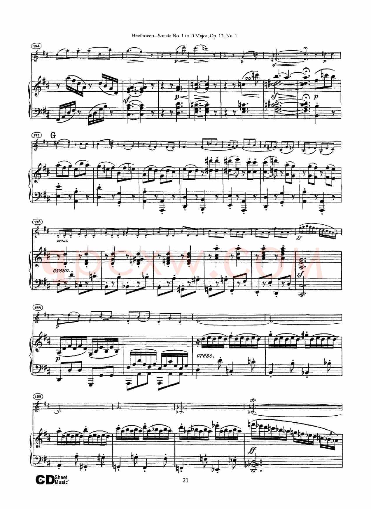 D大调第一小提琴奏鸣曲（Sonata No.1 in D Major Op.12,No.1）（小提琴+钢琴伴奏）
