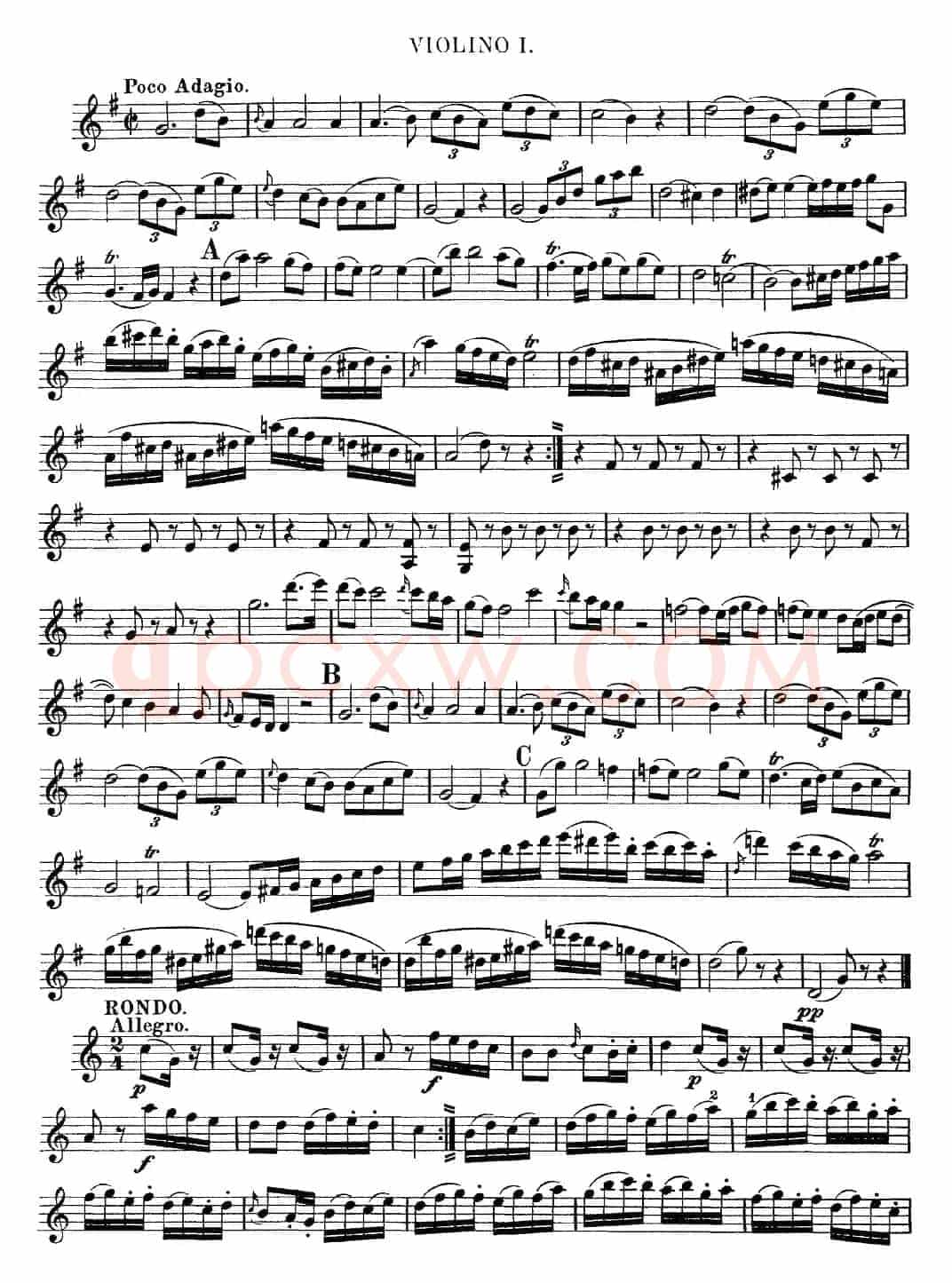 Mozart《Quartet No.10 in C Major,K.170》（Violin 1分谱）