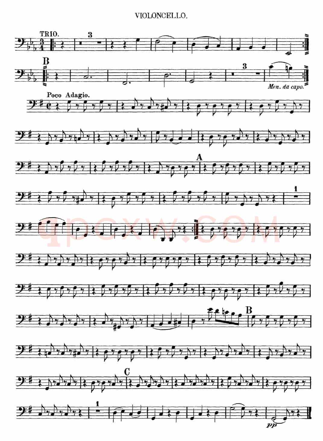 Mozart《Quartet No.10 in C Major,K.170》（Cello分谱）