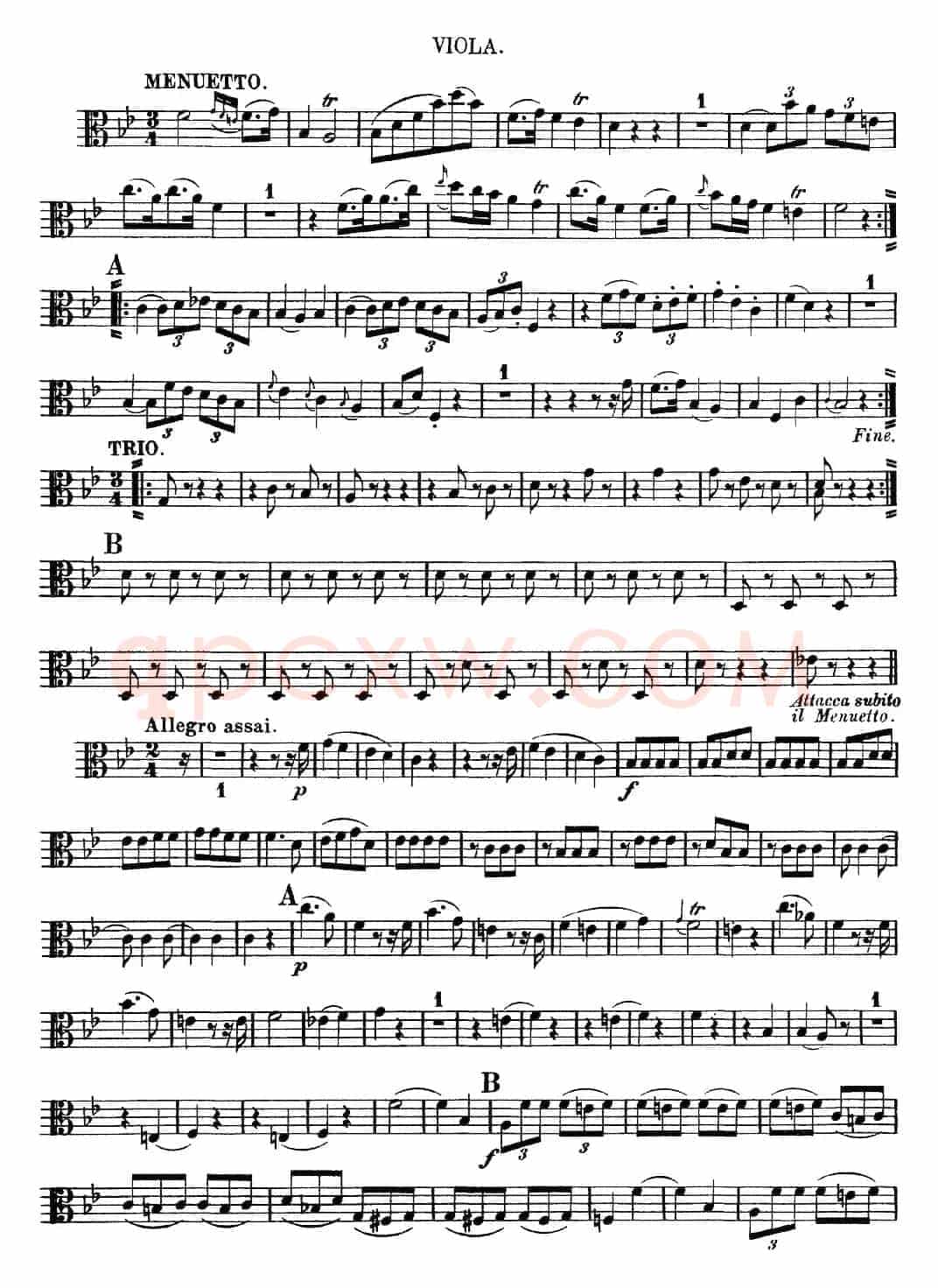 Mozart《Quartet No.12 in Bb Major,K.172》（Viola分谱）