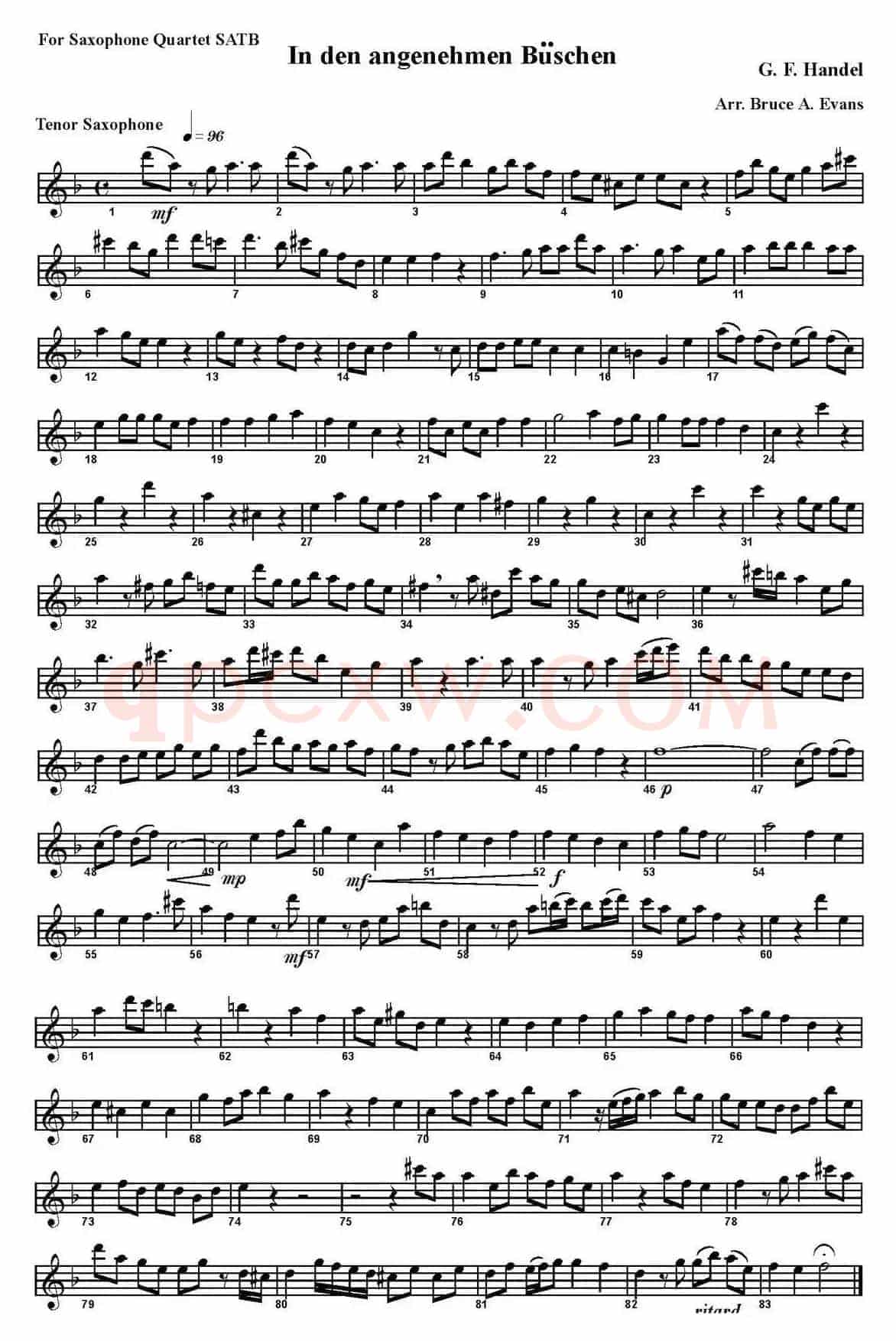 In den angenehmen Buschen（四重奏·次中音萨克斯分谱）