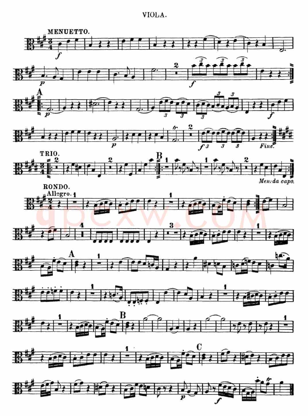 Mozart《Quartet No.9 in A Major,K.169》（Viola分谱）