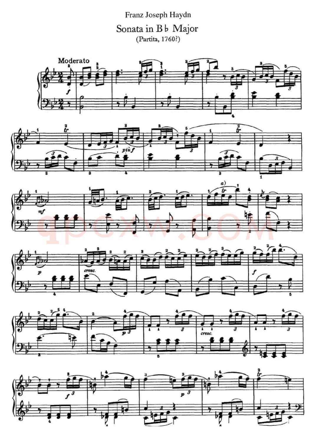海顿 钢琴奏鸣曲 Hob XVI 2 Partita B-flat major