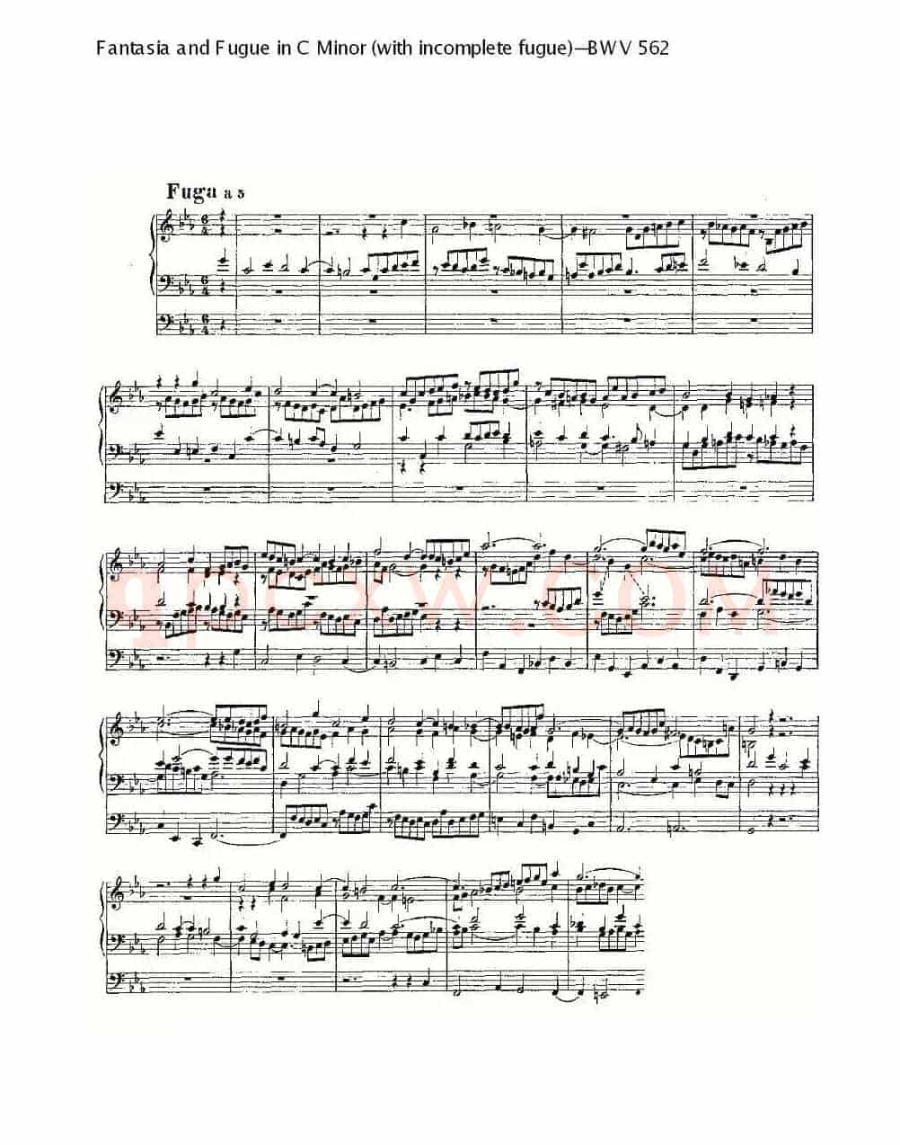 Fantasia and Fugue in C Minor (with incomplete fugue)--BWV 562 (管风琴谱)