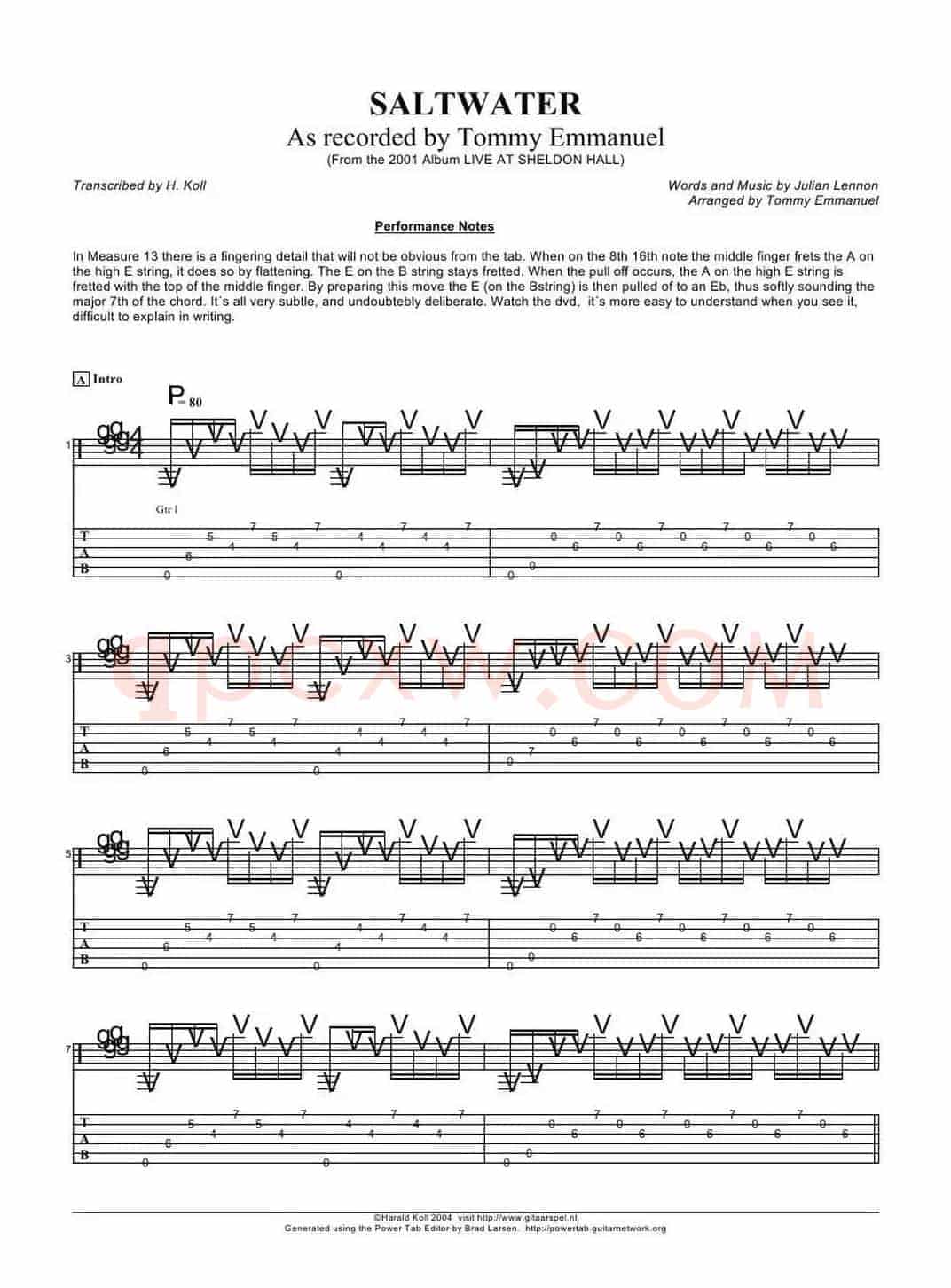tommy emmanuel： saltwater（指弹吉它）