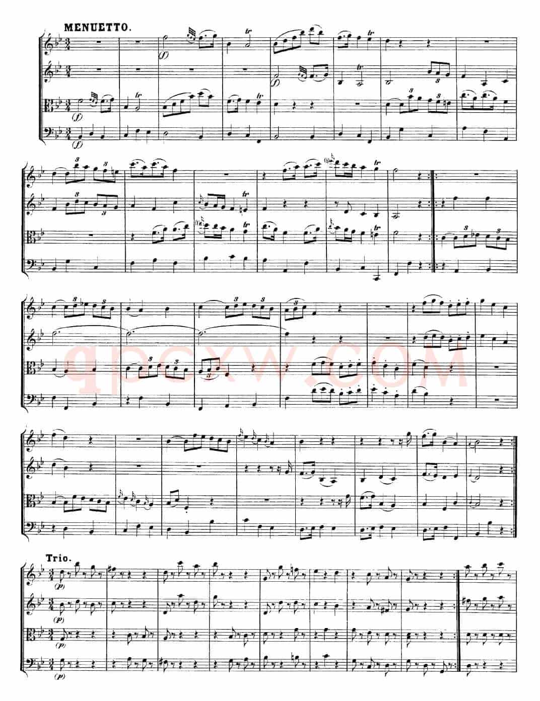 Mozart《Quartet No.12 in Bb Major,K.172》（总谱）