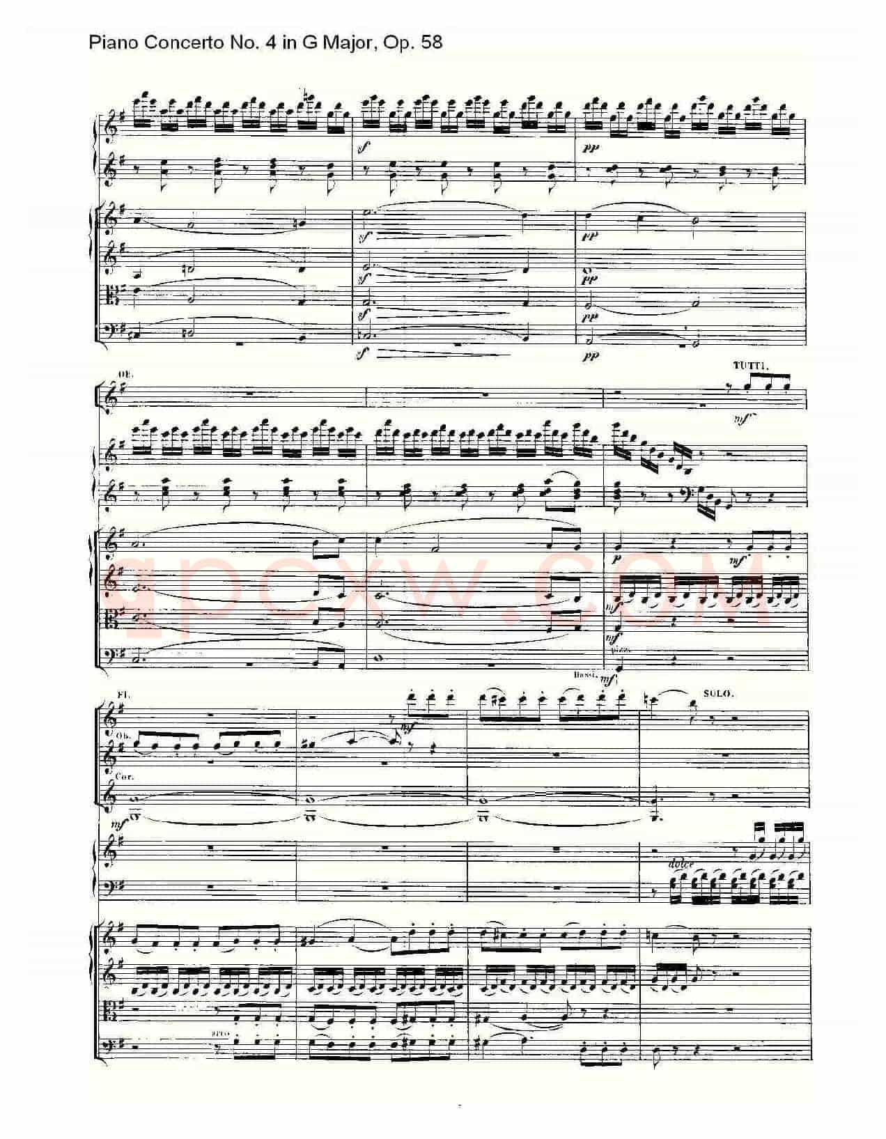 G大调钢琴第四协奏曲 Op.58 第一乐章(总谱)