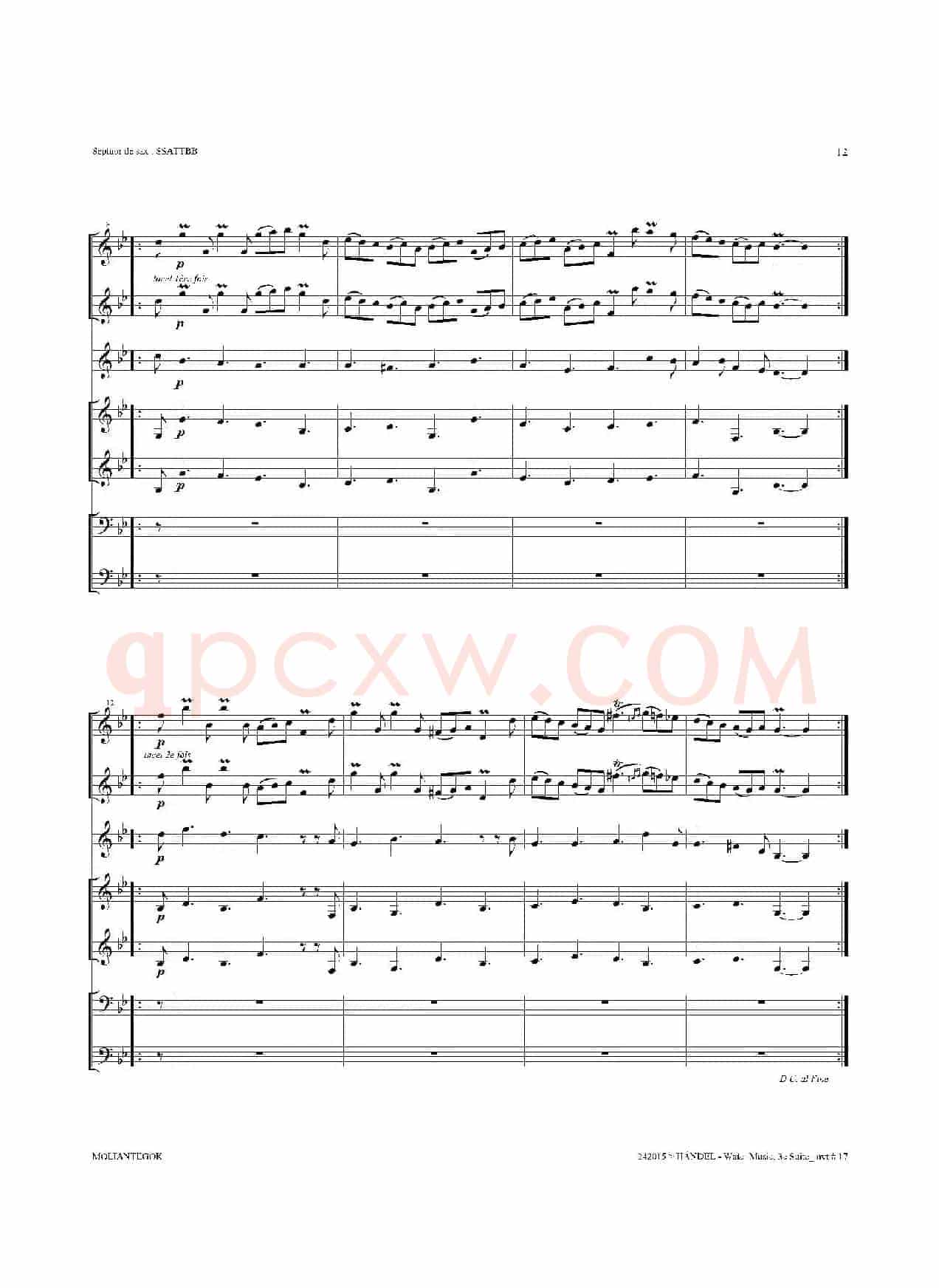 Water Music（HWV.350 No.3）（萨克斯合奏总谱）