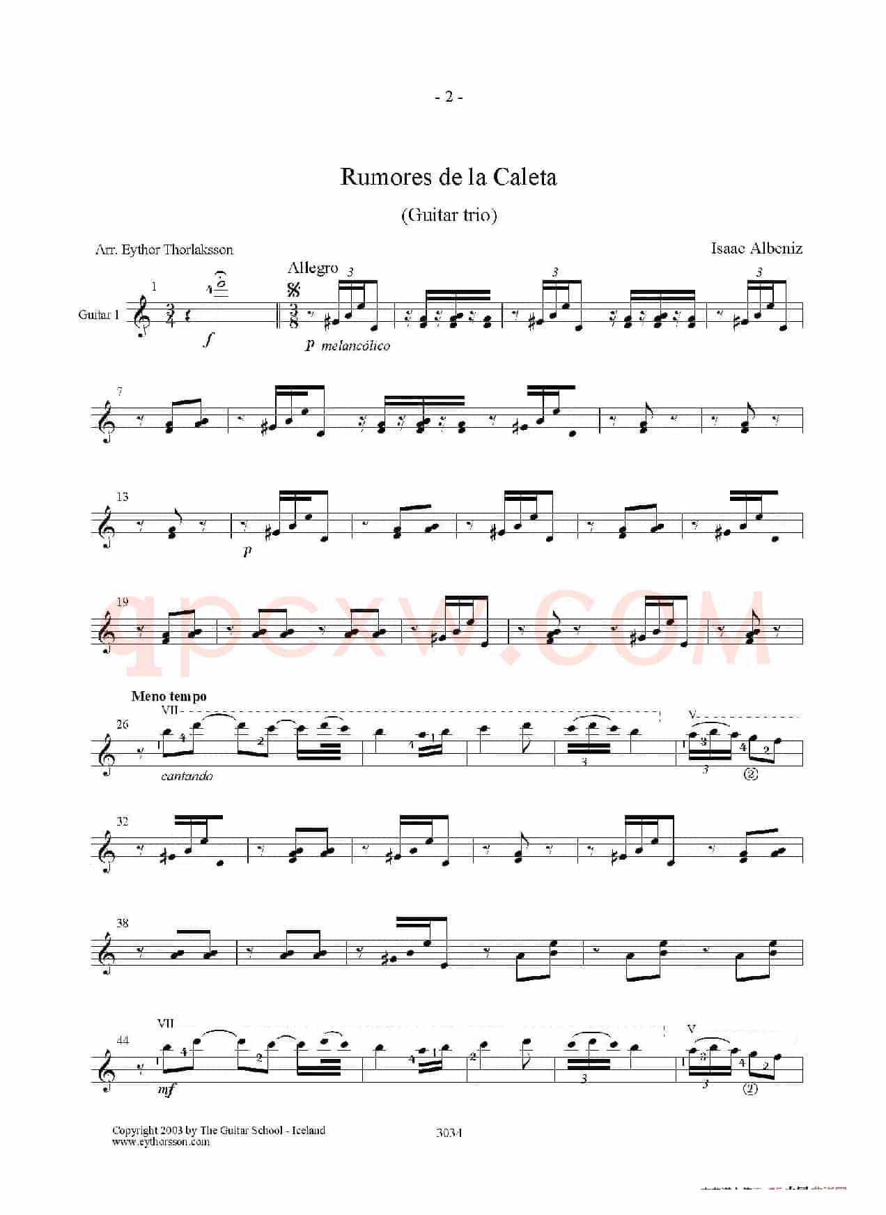 Rumores de la Caleta(Guitar TRIO)（古典吉他）