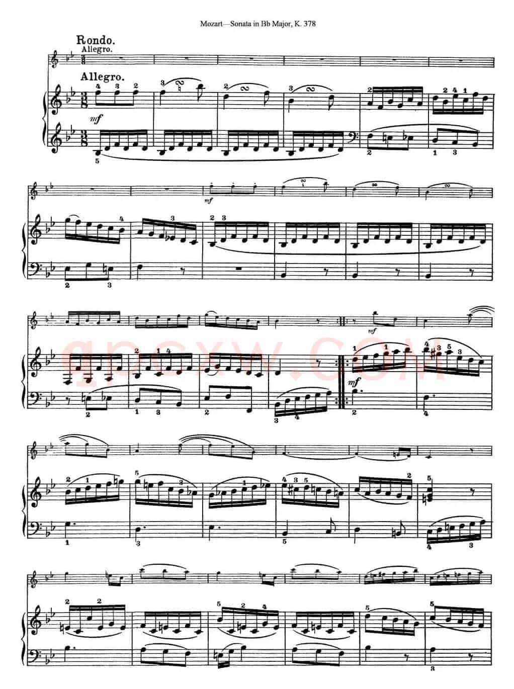 Violin Sonata in Bb Major K.378（小提琴+钢琴伴奏）