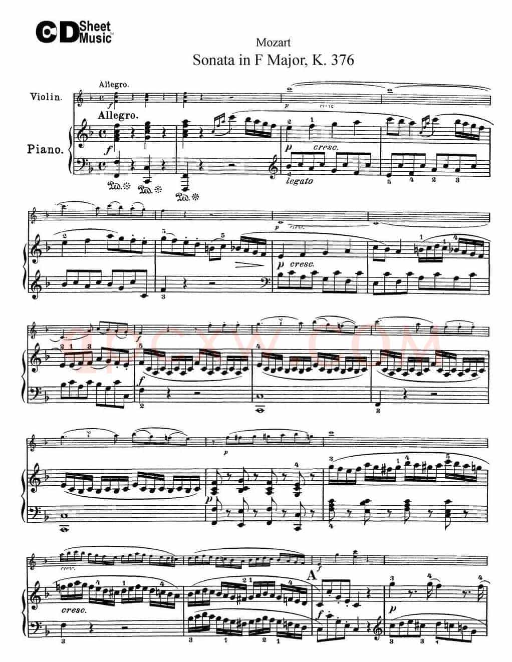 Violin Sonata in F Major K.376（小提琴+钢琴伴奏）